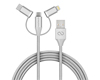 Hybrid 3-in-1 USB to Micro USB + USB-C + MFi Lightning Braided Cable | 6ft | Gray