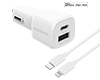 20W USB-C PD + 12W USB Fast Car Charger | 4ft MFi Lightning Cable | White 