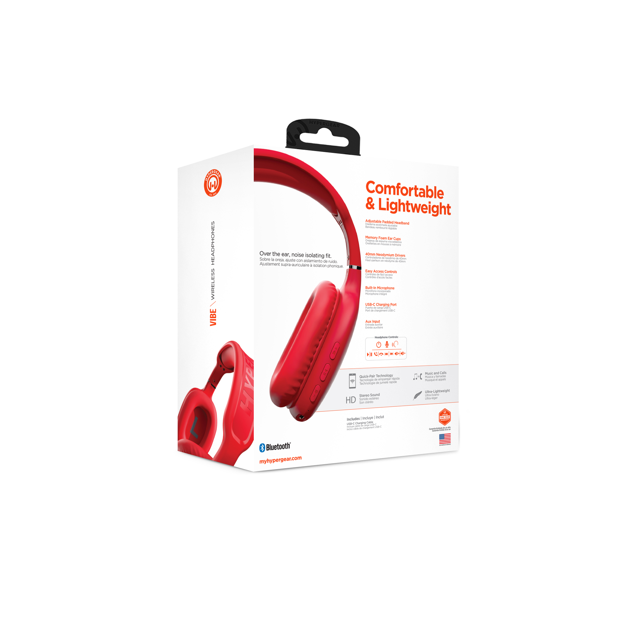 HyperGear Bluetooth Wireless Headphones with Built-in Mic & Controls, Over  Ear Noise Isolating Fit Headset & Memory Foam Ear Cup + Quick paring for